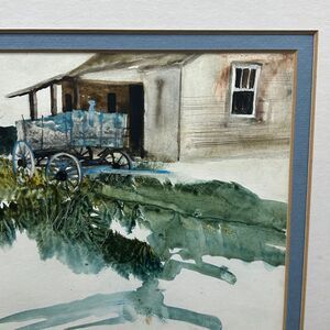 Christine York Original Watercolor Landscape Painting Old Shack and Wagon (A)